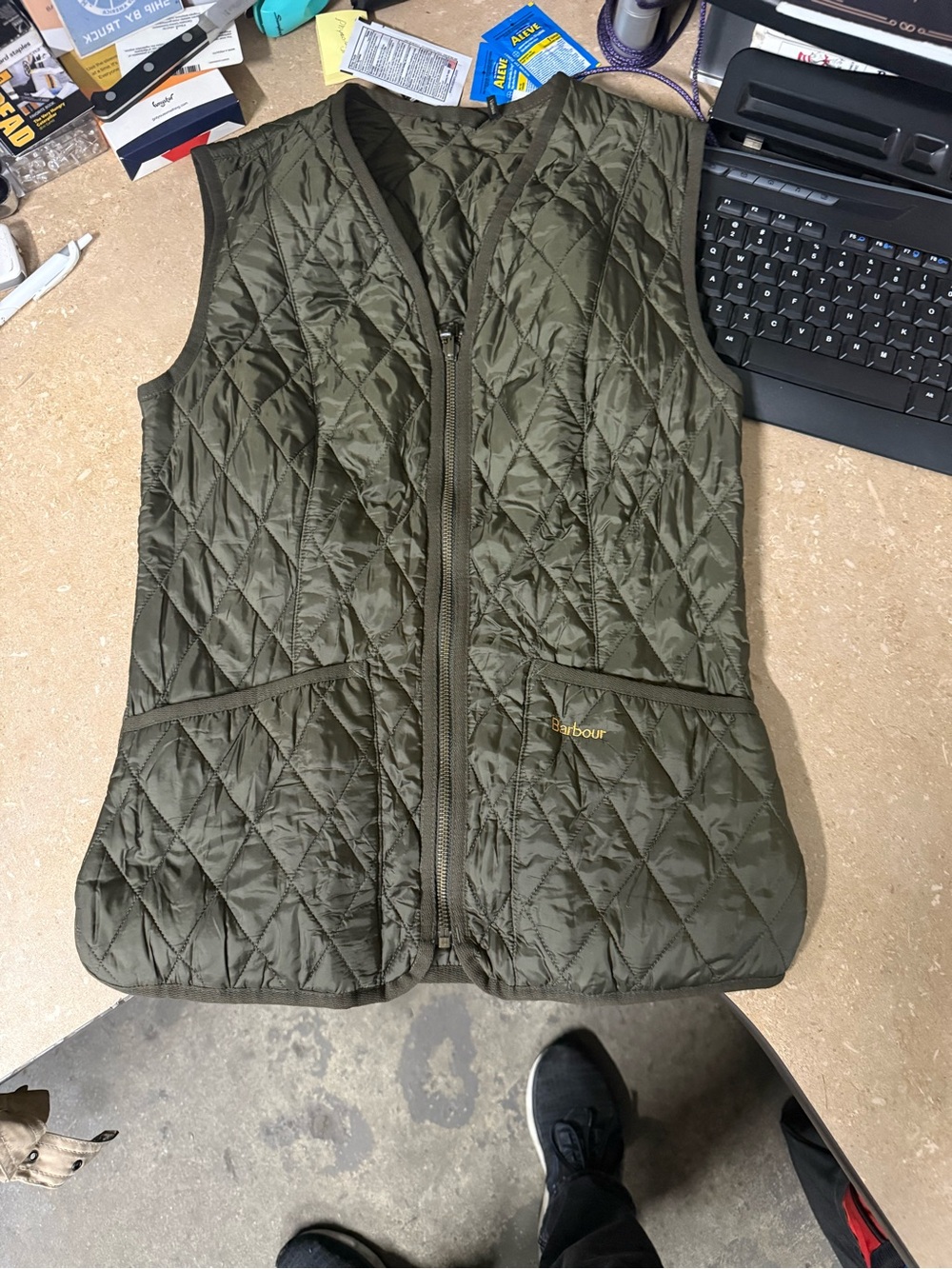 Barbour Quilted Olive Green Jacket Liner with Gold Logo